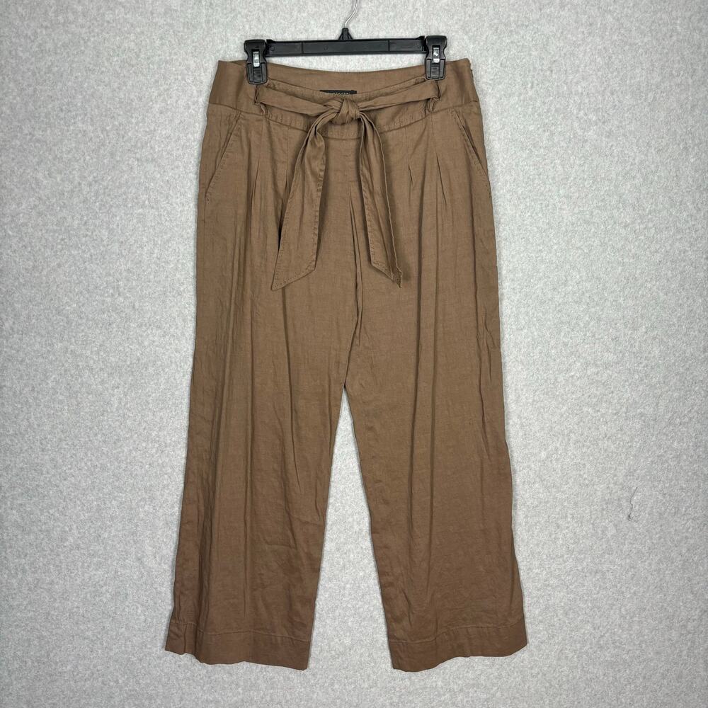 Elie Tahari Pleated Wide Leg Linen Pants Size 4 Brown Low Rise Neutral Resort